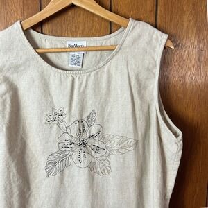 BonWorth Linen Blend Sleeveless Embroidered Floral‎ Top Size Large